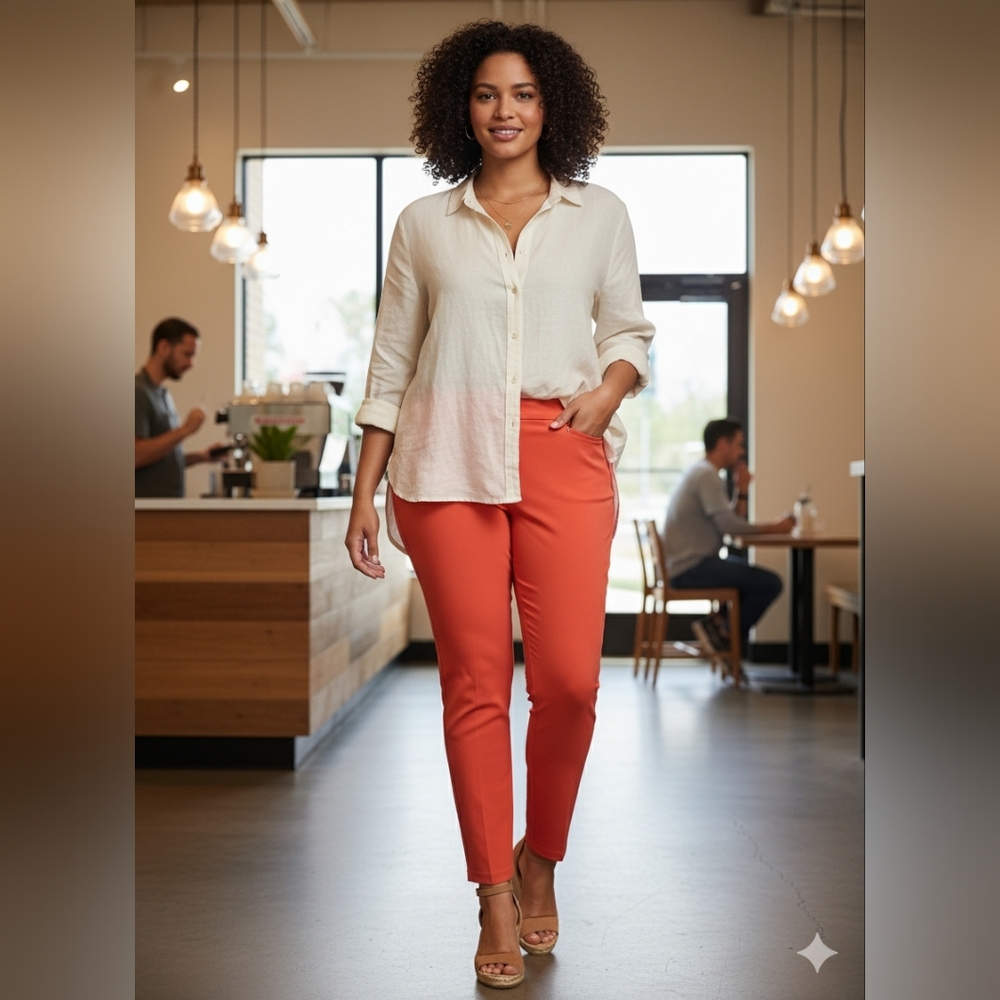 NWT Cato Plus Size 18/20W Mid-Rise Slim Ankle Pants Tiger Lily Orange Coral